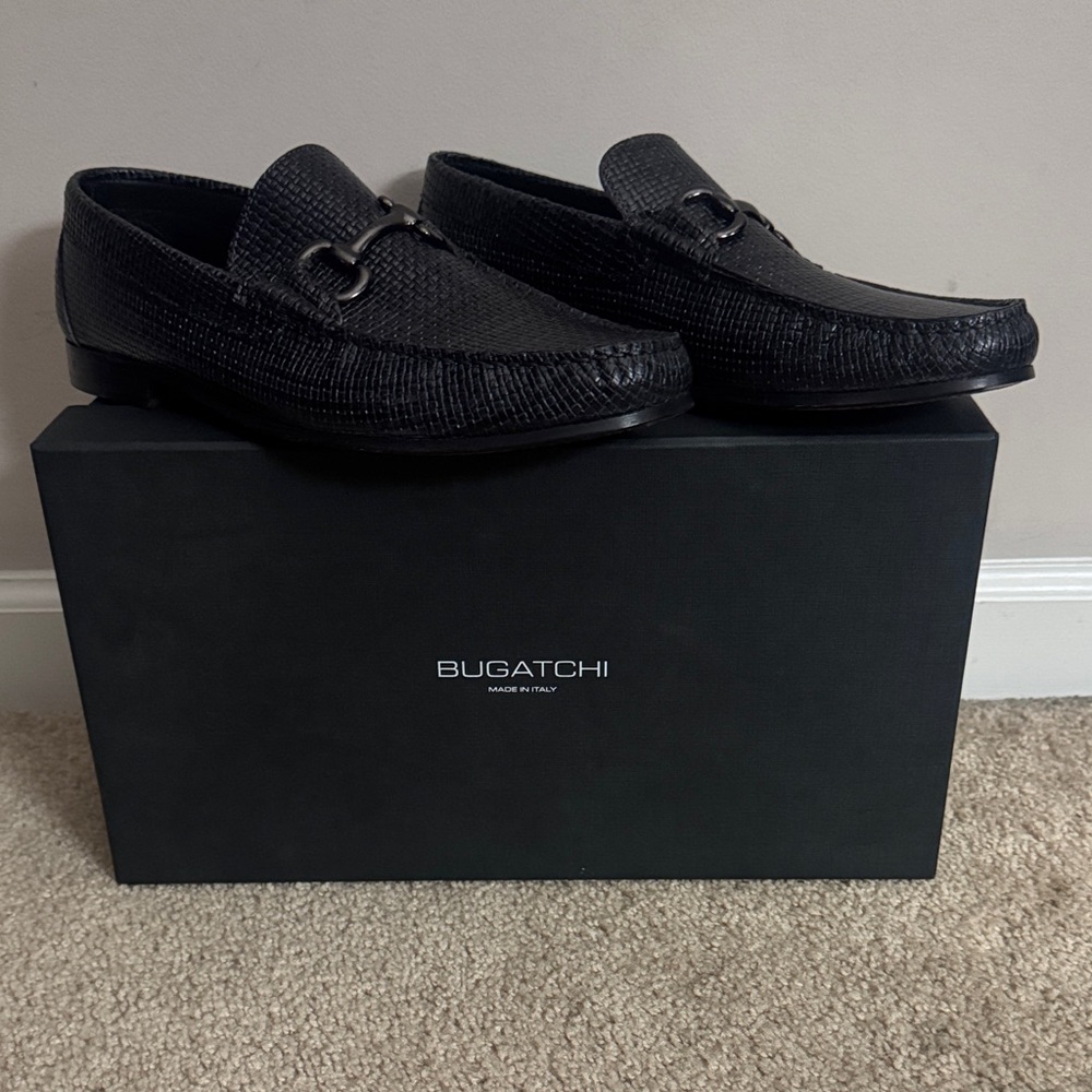 Bugatchi Textured Black Slip-On Loafers
